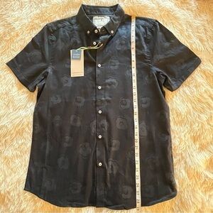 NWT Larrson & CO Linen Blend Men’s Medium Short Sleeve Blue Button Down Shirt